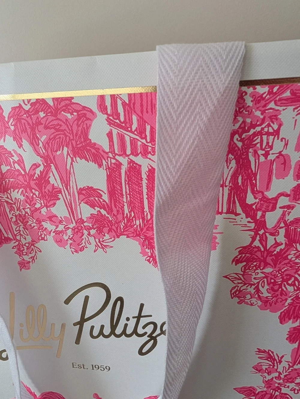 NEW LILLY PULITZER WOMENS PALM BEACH PINK WHITE CARDSTOCK  TOTE SHOPPING BAG